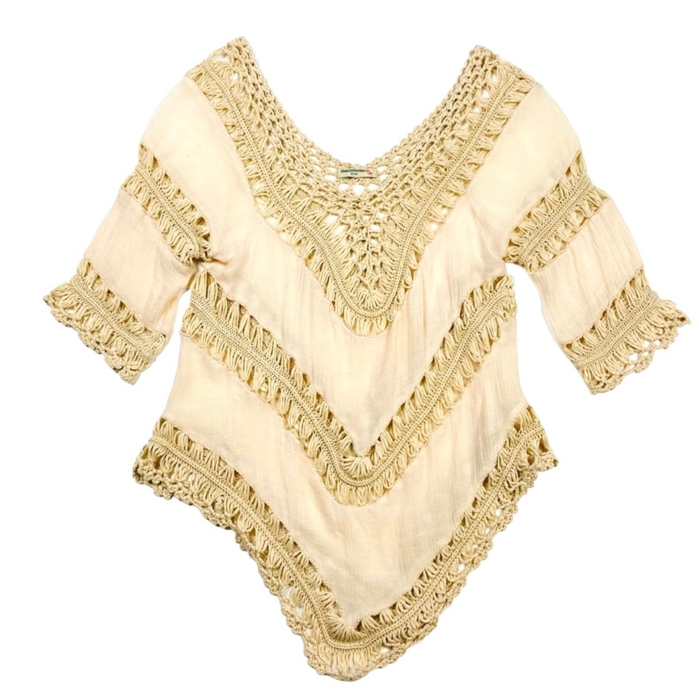 Vivid Collection NY Top Boho Crocheted Hippie S Festival Ivory